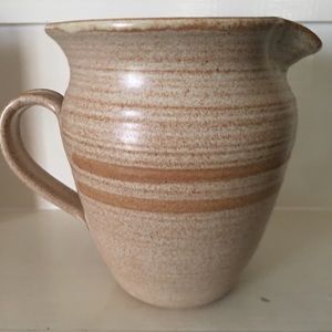 Pottery Handmade Pitcher tan & brown 6” tall